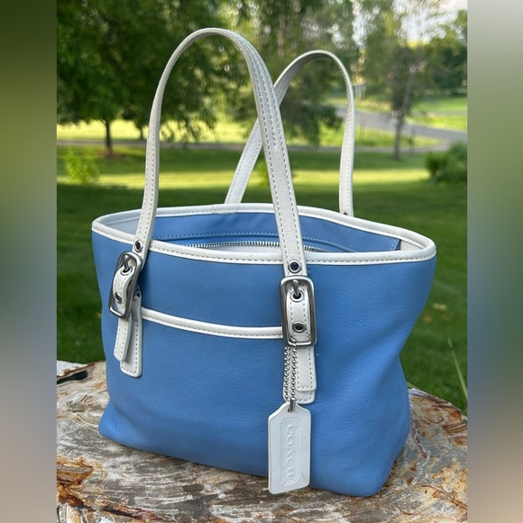 Coach Handbags - Vintage COACH Legacy Small Market Tote Blue and White 9846